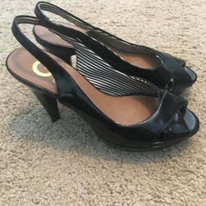 G by Guess black patent slingbacks. Size 9.5